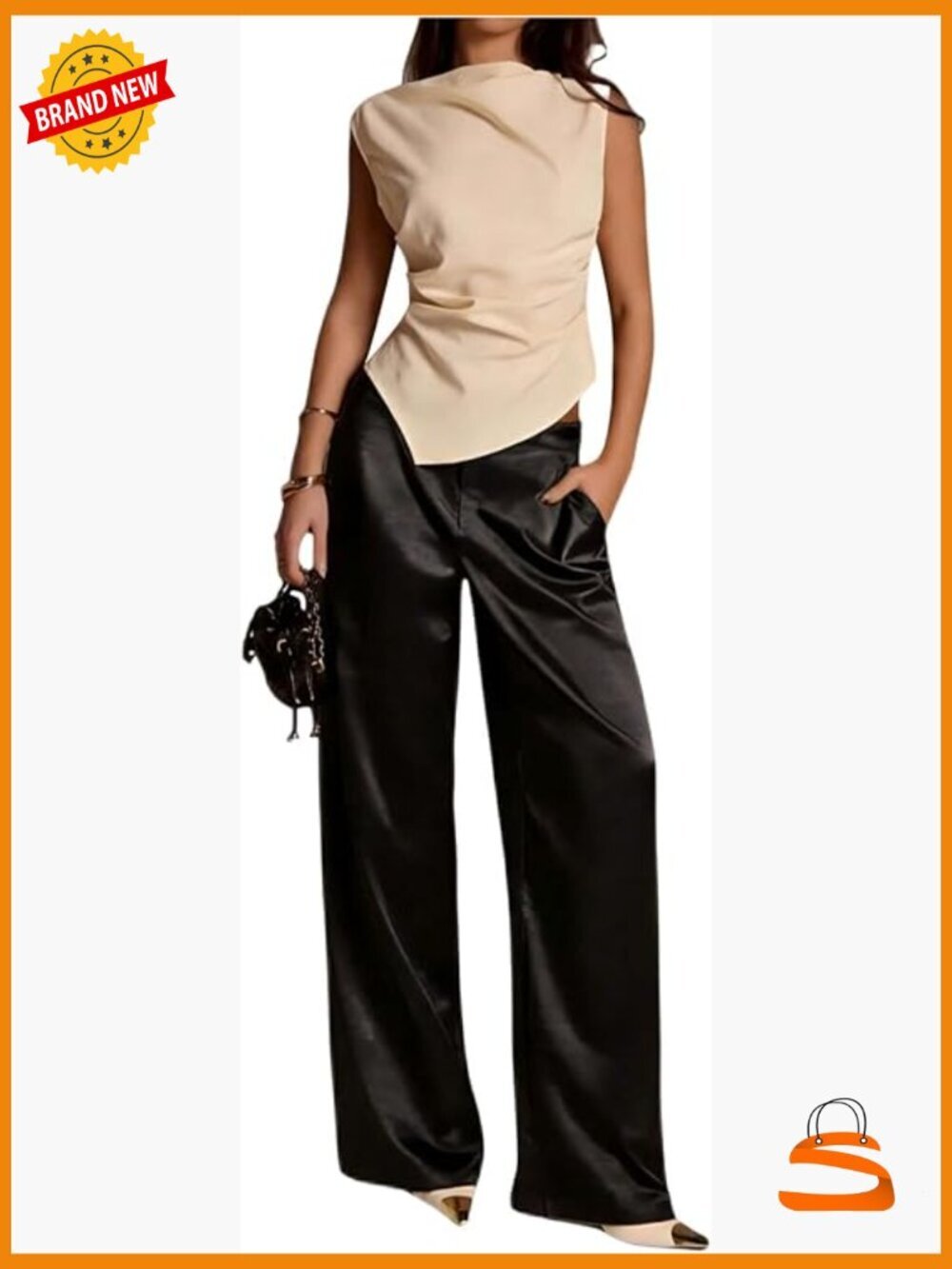 Satin Wide Leg Palazzo Pants Low Rise Drapey Trousers Office